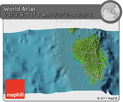 Satellite 3D Map of the Area around 6° 59' 36" N, 93° 34' 29" E