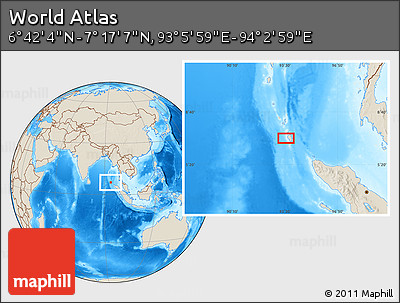 Shaded Relief Location Map of the Area around 6° 59' 36" N, 93° 34' 29" E