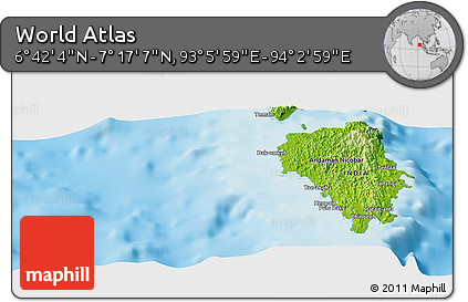 Physical Panoramic Map of the Area around 6° 59' 36" N, 93° 34' 29" E