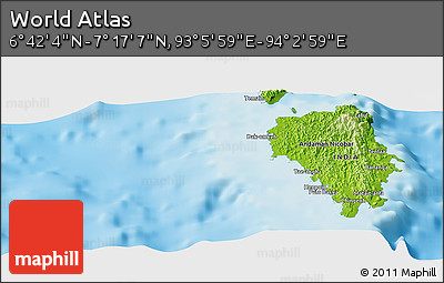 Physical Panoramic Map of the Area around 6° 59' 36" N, 93° 34' 29" E