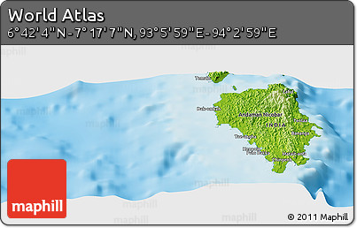 Physical Panoramic Map of the Area around 6° 59' 36" N, 93° 34' 29" E
