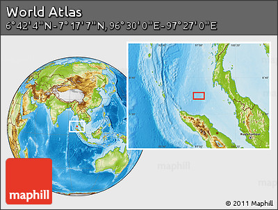 Physical Location Map of the Area around 6° 59' 36" N, 96° 58' 29" E