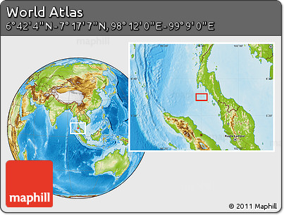 Physical Location Map of the Area around 6° 59' 36" N, 98° 40' 30" E