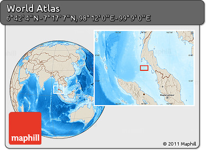 Shaded Relief Location Map of the Area around 6° 59' 36" N, 98° 40' 30" E