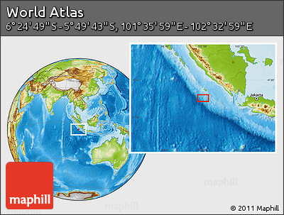 Physical Location Map of the Area around 6° 7' 16" S, 102° 4' 29" E