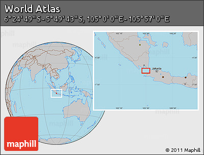 Gray Location Map of the Area around 6° 7' 16" S, 105° 28' 29" E