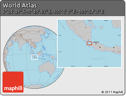 Gray Location Map of the Area around 6° 7' 16" S, 105° 28' 29" E