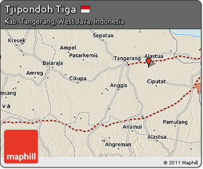Shaded Relief 3D Map of Tjipondoh Tiga
