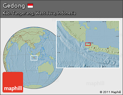 Savanna Style Location Map of Gedong, hill shading