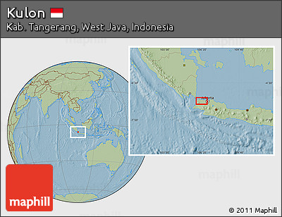 Savanna Style Location Map of Kulon, hill shading