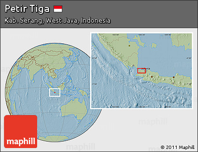 Savanna Style Location Map of Petir Tiga, hill shading
