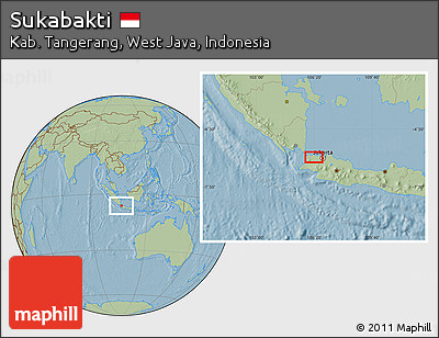 Savanna Style Location Map of Sukabakti, hill shading
