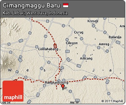 Shaded Relief Map of Cimangmaggu Baru