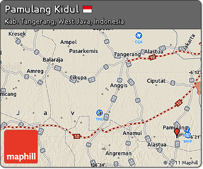 Shaded Relief Map of Pamulang Kidul