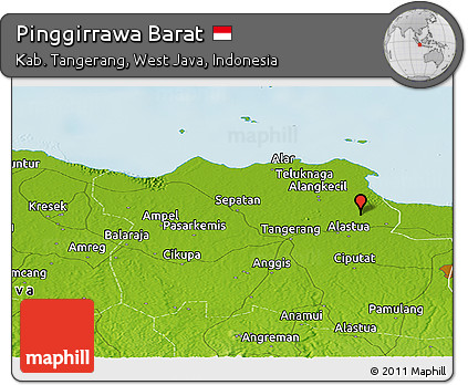Physical Panoramic Map of Pinggirrawa Barat