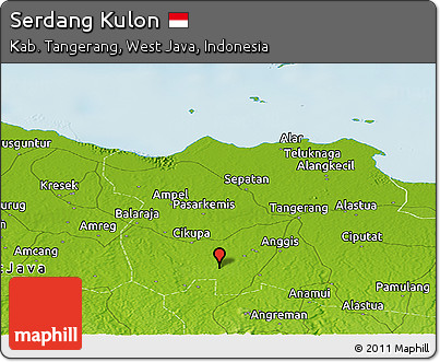 Physical Panoramic Map of Serdang Kulon