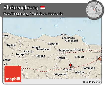 Shaded Relief Panoramic Map of Blokcengkrong