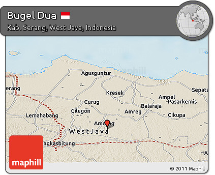 Shaded Relief Panoramic Map of Bugel Dua