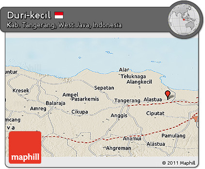 Shaded Relief Panoramic Map of Duri-kecil