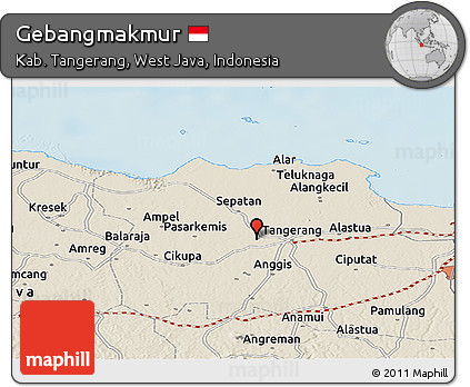 Shaded Relief Panoramic Map of Gebangmakmur