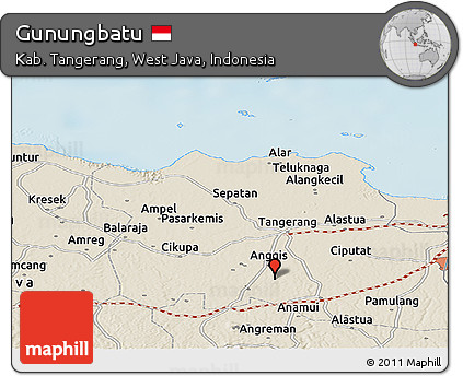 Shaded Relief Panoramic Map of Gunungbatu