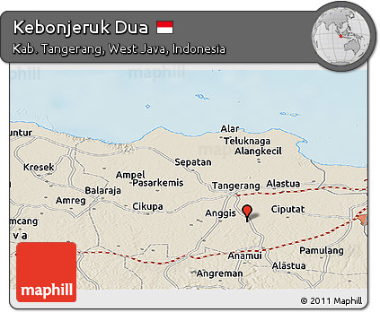 Shaded Relief Panoramic Map of Kebonjeruk Dua