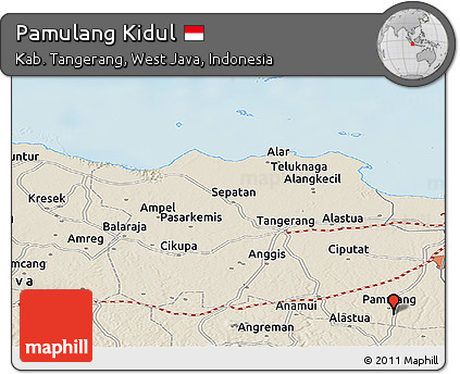 Shaded Relief Panoramic Map of Pamulang Kidul