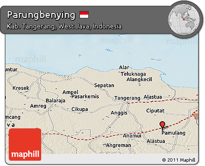 Shaded Relief Panoramic Map of Parungbenying