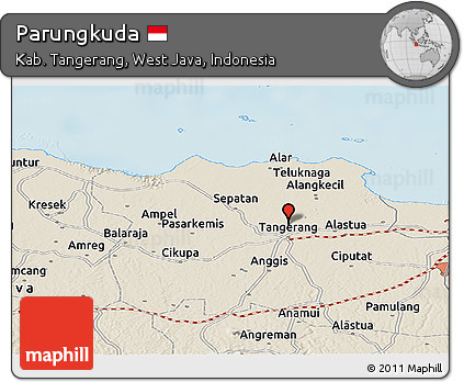 Shaded Relief Panoramic Map of Parungkuda