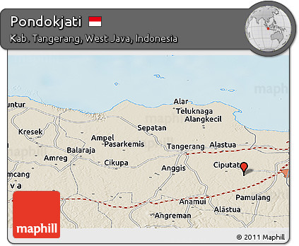 Shaded Relief Panoramic Map of Pondokjati
