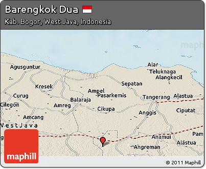 Shaded Relief Panoramic Map of Barengkok Dua