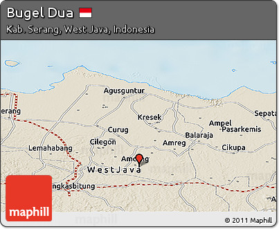 Shaded Relief Panoramic Map of Bugel Dua