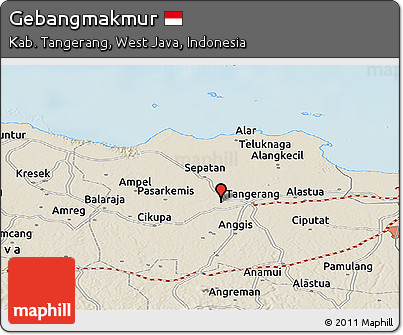 Shaded Relief Panoramic Map of Gebangmakmur