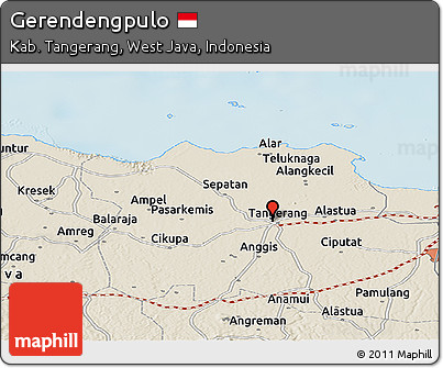 Shaded Relief Panoramic Map of Gerendengpulo