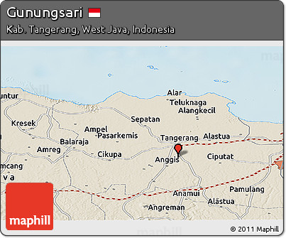 Shaded Relief Panoramic Map of Gunungsari