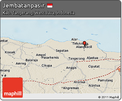 Shaded Relief Panoramic Map of Jembatanpasir