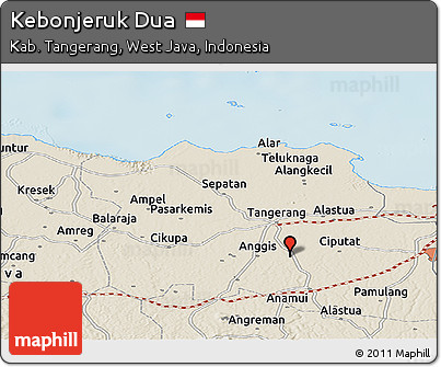 Shaded Relief Panoramic Map of Kebonjeruk Dua