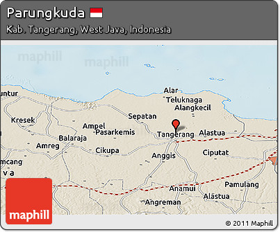 Shaded Relief Panoramic Map of Parungkuda