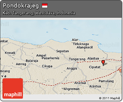 Shaded Relief Panoramic Map of Pondokrajeg