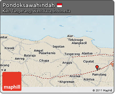 Shaded Relief Panoramic Map of Pondoksawahindah