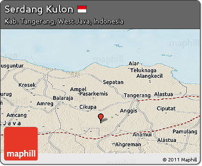 Shaded Relief Panoramic Map of Serdang Kulon