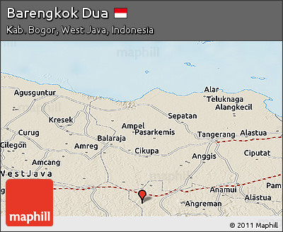 Shaded Relief Panoramic Map of Barengkok Dua