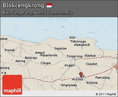 Shaded Relief Panoramic Map of Blokcengkrong