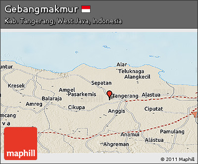 Shaded Relief Panoramic Map of Gebangmakmur