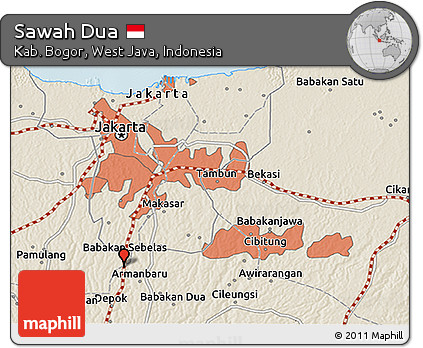 Shaded Relief 3D Map of Sawah Dua