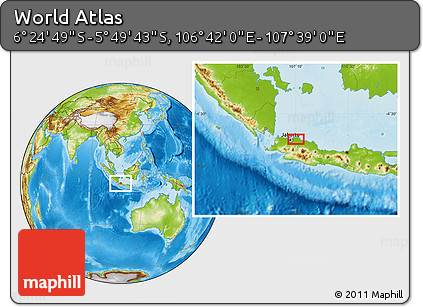 Physical Location Map of the Area around 6° 7' 16" S, 107° 10' 30" E