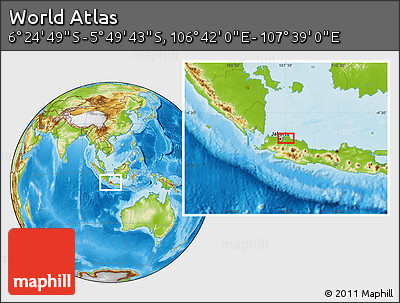 Physical Location Map of the Area around 6° 7' 16" S, 107° 10' 30" E