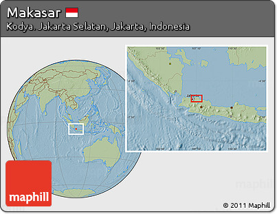 Savanna Style Location Map of Makasar, hill shading