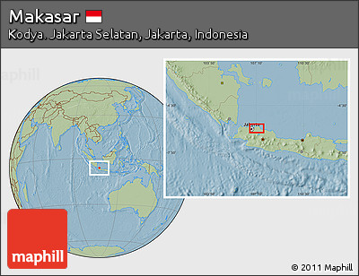 Savanna Style Location Map of Makasar, hill shading