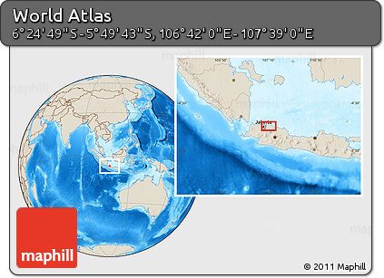 Shaded Relief Location Map of the Area around 6° 7' 16" S, 107° 10' 30" E